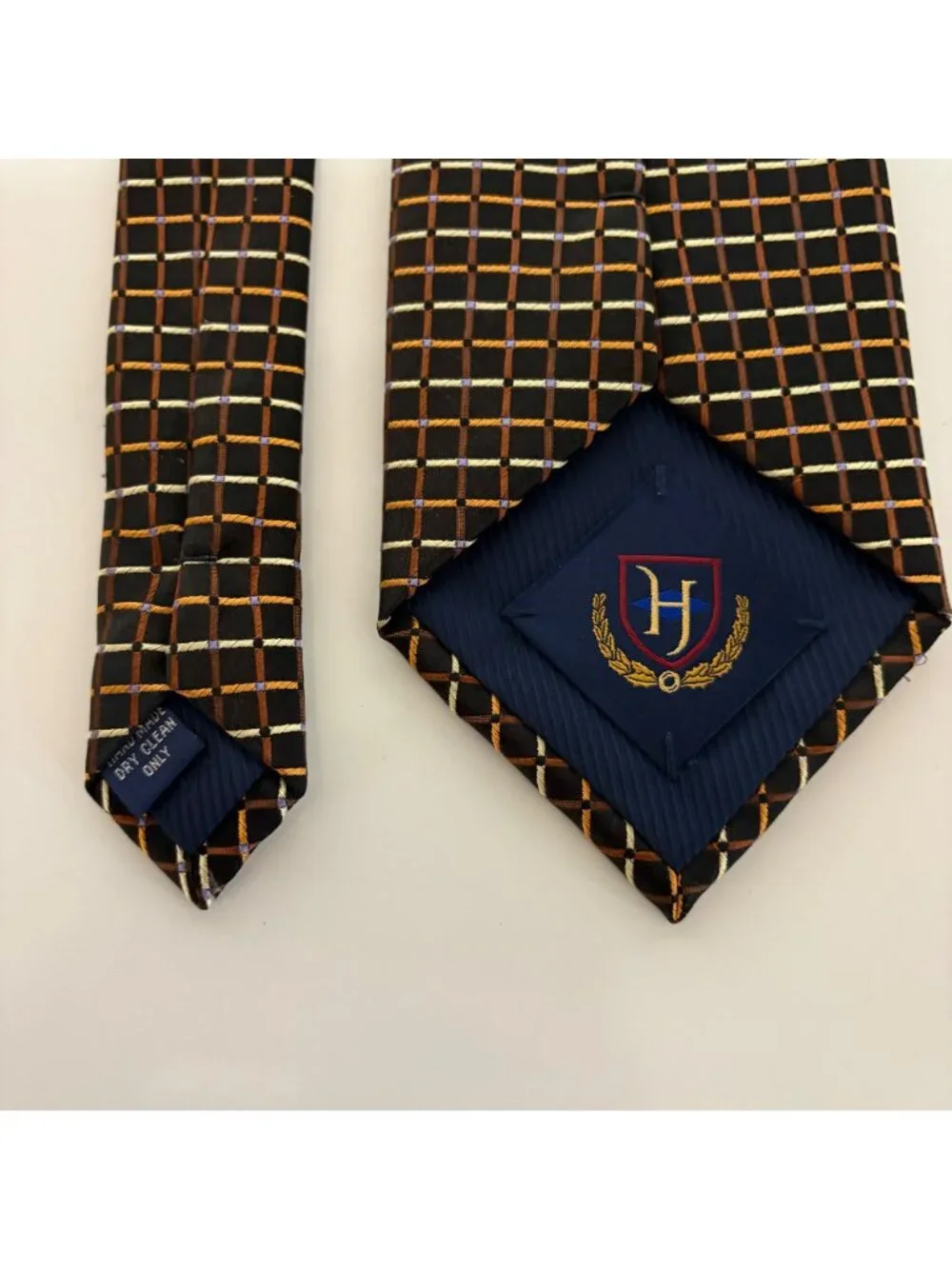Henry Jacobson Silk Tie Handmade Mens Necktie Brown Geometric Squares Office